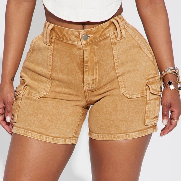 Women's Tan Cargo Shorts - Picture 1 of 3